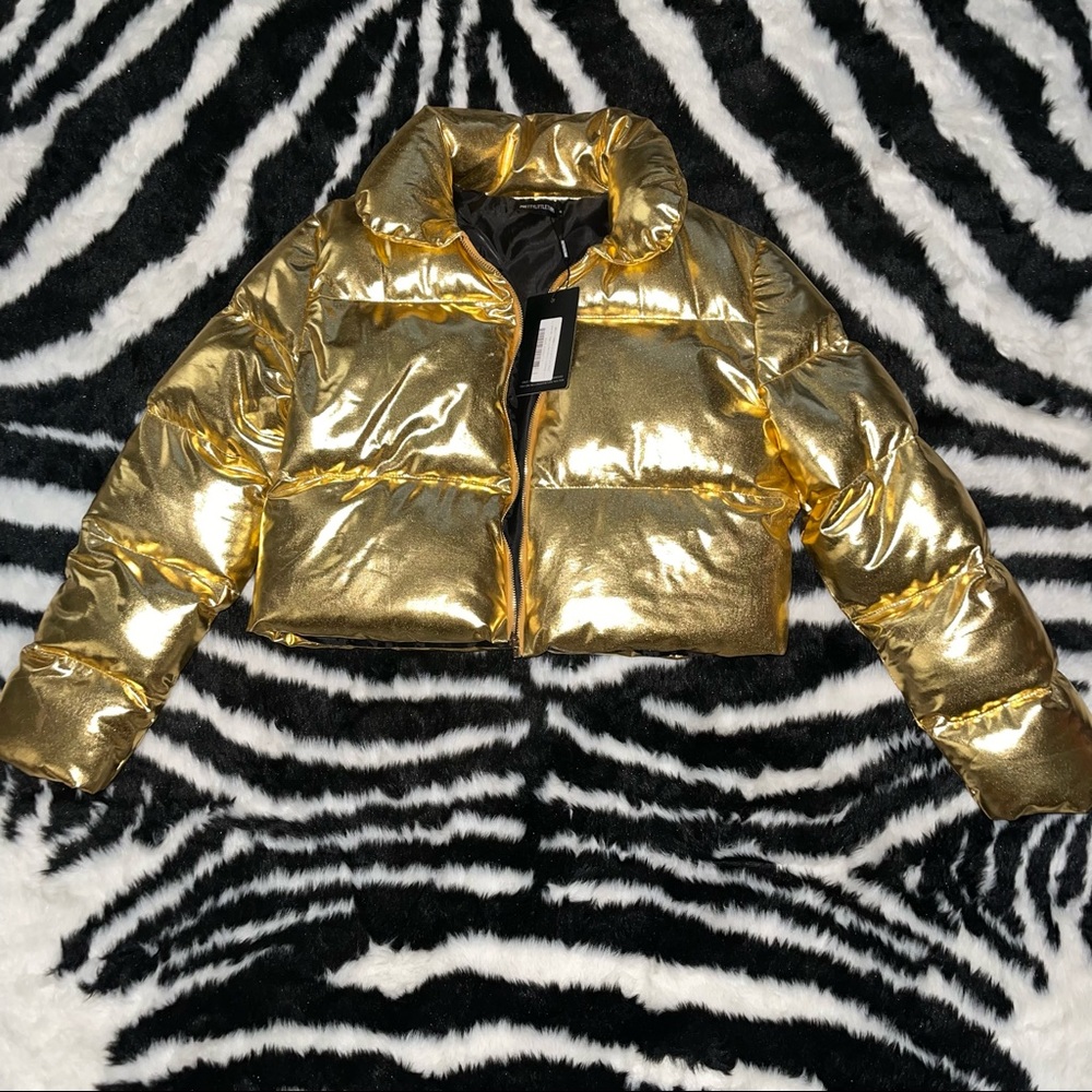 Gold Metallic Cropped Puffer Jacket